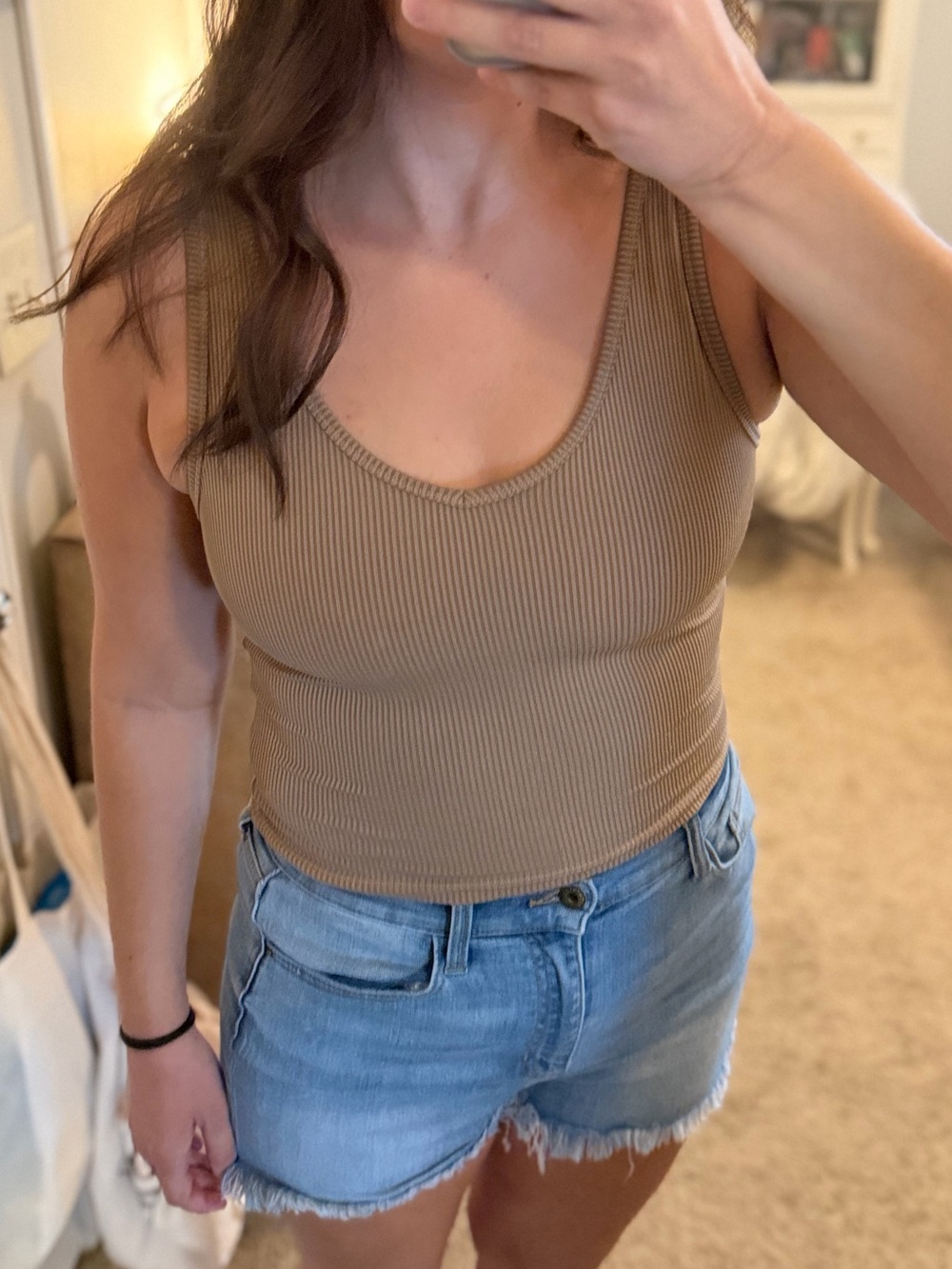 Hollister Ribbed Scoop Tank in Tan